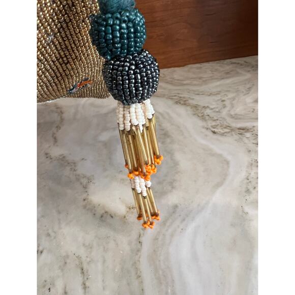 Miss Albright Anthropologie Beaded Clutch Bag Metallic Gold Bird - Picture 8 of 8